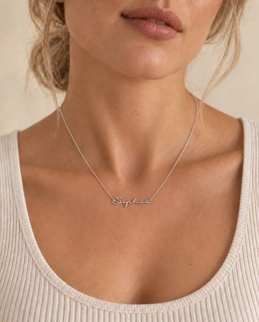 Cursive Name Necklace - worn on a model