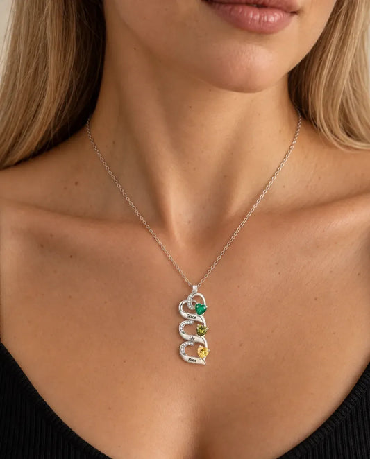 Personalized Birthstone Necklace with 2-5 Engraved Names - worn on a model