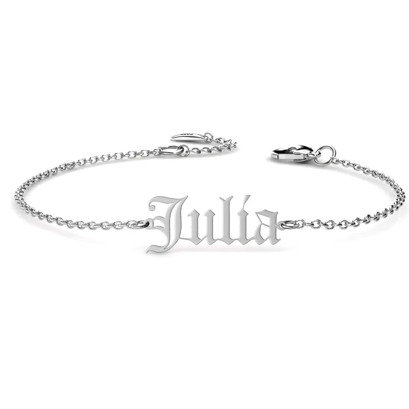 Personalized Old English Name Bracelet for Women, Personalized Name Jewelry for Her, Custom Name Bracelet Sterling Silver