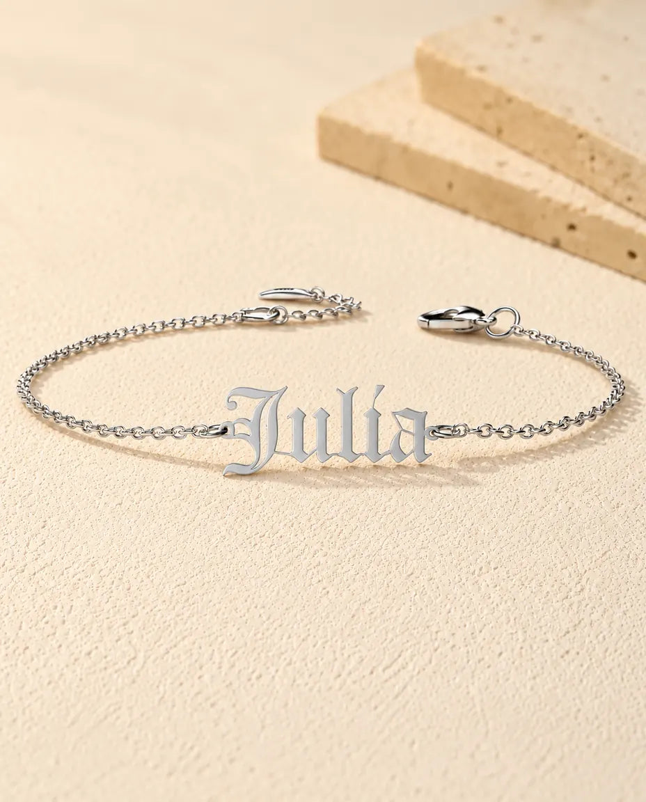 Personalized Old English Name Bracelet for Women - front view
