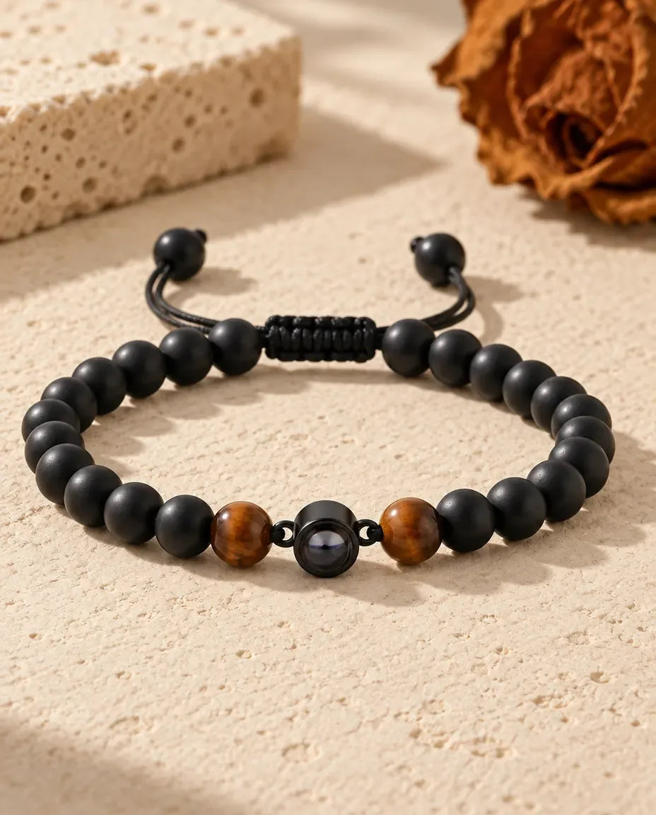 Men's Photo Projection Bracelet with Picture Inside - laid flat