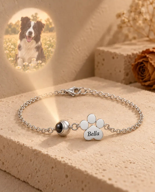 Personalized Pet Photo Projection Bracelet - projecting the hidden photo onto a wall