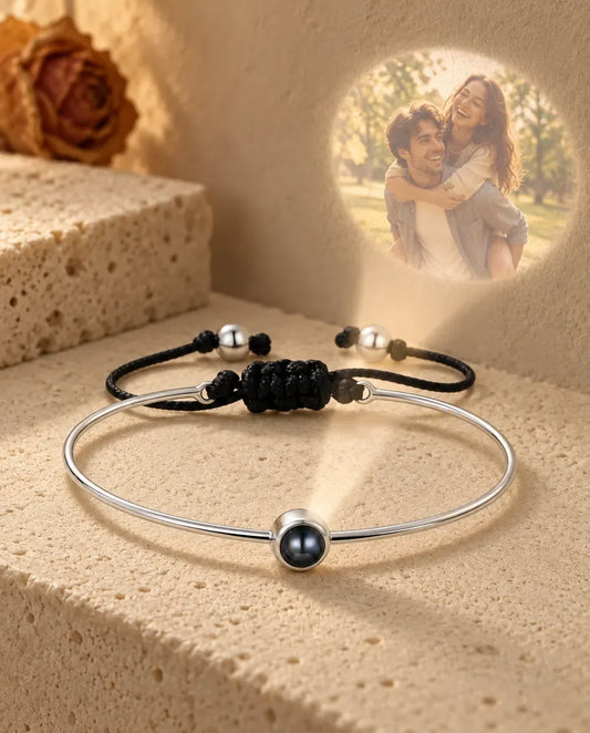 Personalized Photo Projection Bracelet with Picture Inside - projecting the hidden photo onto a wall