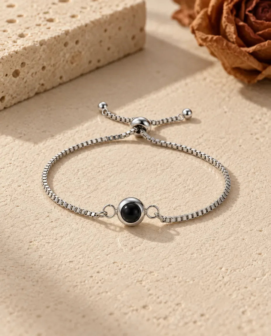 Photo Projection Bracelet with Picture Inside - front view in silver