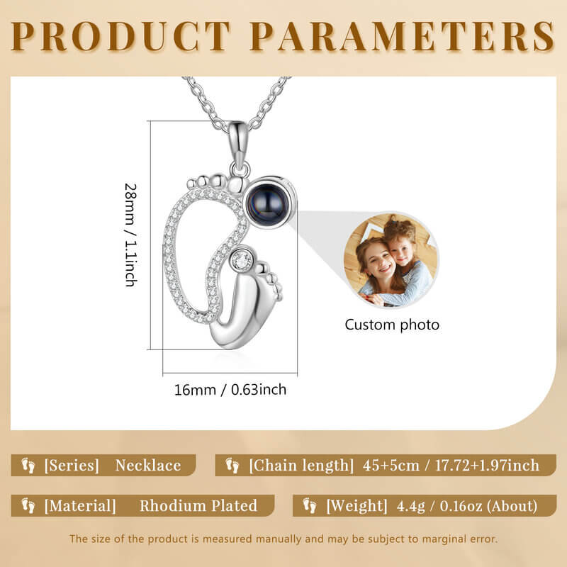 Photo Projection Necklace with Picture Inside | Personalized Photo Necklace for Mom | Baby Feet Pendant Photo Necklace