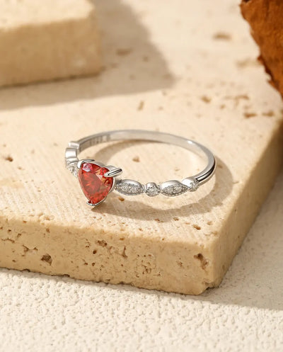 Red Heart Moissanite Promise Ring – 0.5ct Heart Cut D Color VVS1, Milgrain CZ Band, 925 Sterling Silver, Romantic Gift for Her