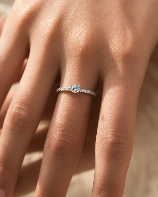 Square Cut Moissanite Engagement Ring - worn on the hand