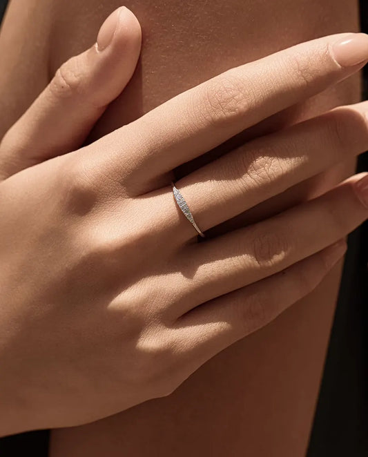 Tapered pave moissanite ring in 925 sterling silver