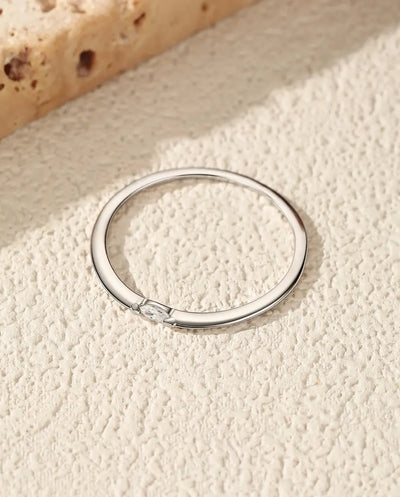 Thin Moissanite Ring – Dainty Stacking Band with Marquise Cut D Color Stone, 925 Sterling Silver Minimalist Ring for Women