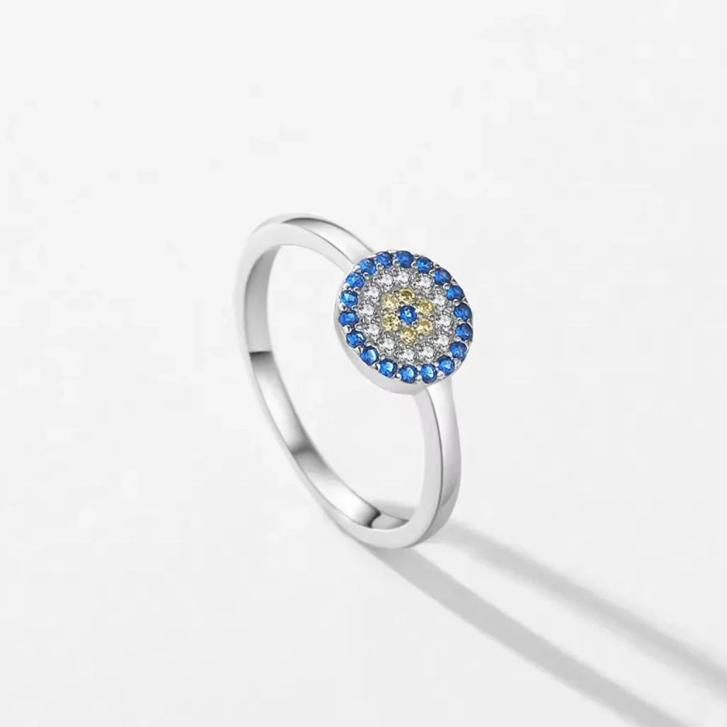 Turkish Evil Eye Ring in 925 Sterling Silver with Zircon โ A Symbol of Protection