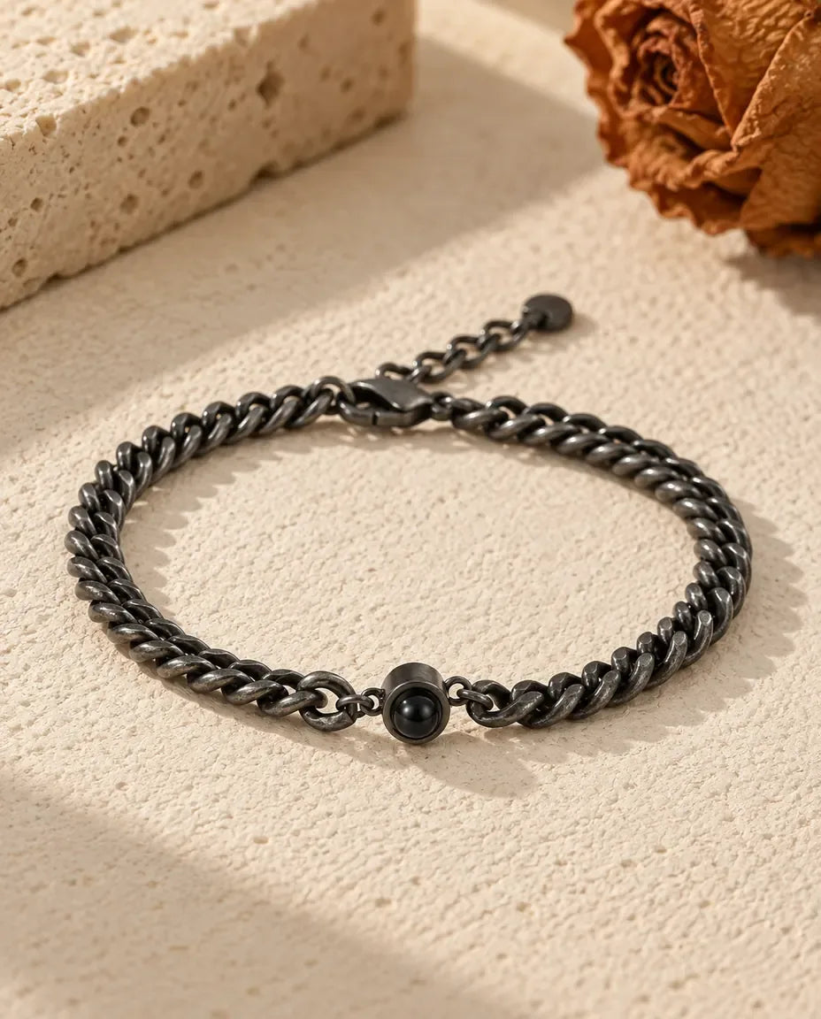 Men's Photo Projection Bracelet with Picture Inside - laid flat