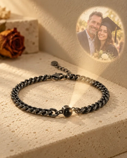 Men's Photo Projection Bracelet with Picture Inside - projecting the hidden photo onto a wall