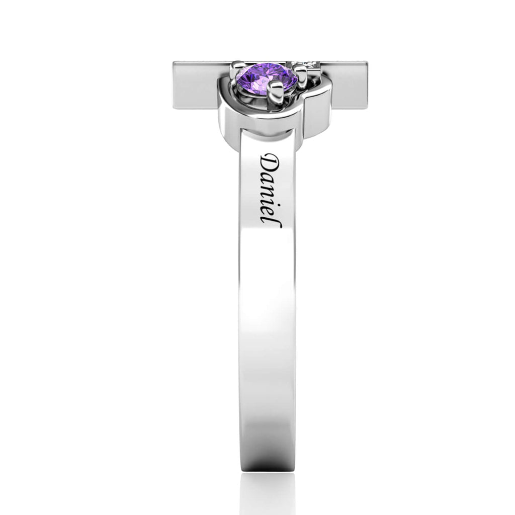 Personalised 2 Birthstone Ring - Engraved Sterling Silver Name Ring - IFSHE