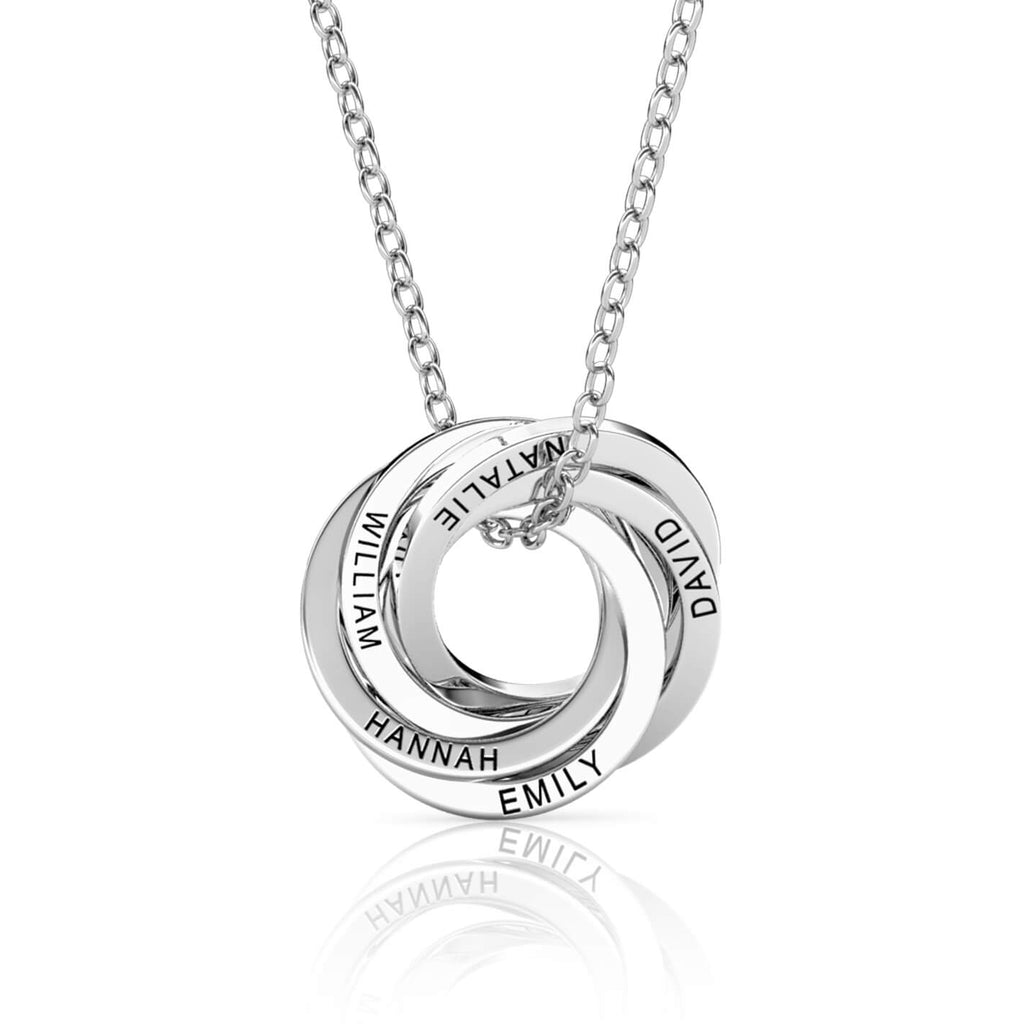 Russian 5 Ring Necklace - Engraved 5 Name Necklace - Sterling Silver