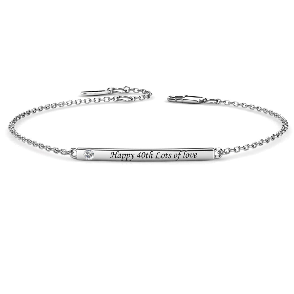 Personalised Birthstone Bar Bracelet with Engraving - Sterling Silver - IFSHE UK