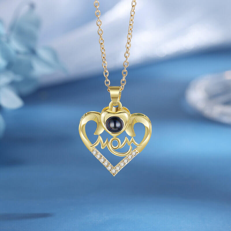 Gold Plated Heart Shaped Photo Projection Necklace for Mom
