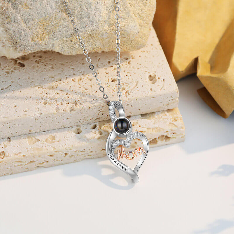 Necklace with Picture Inside | Heart Projection necklace | Mom Photo Necklace with Engraving