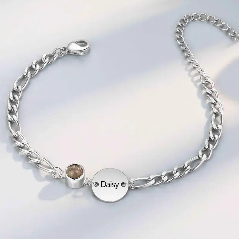 Initial and Name Disc Personalized Projection Photo Bracelet