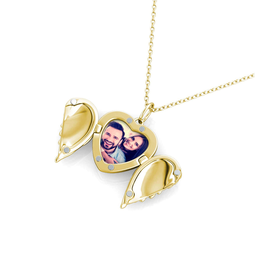 Personalised Angel Wings Locket with Photo - Locket with Picture Inside - Gold
