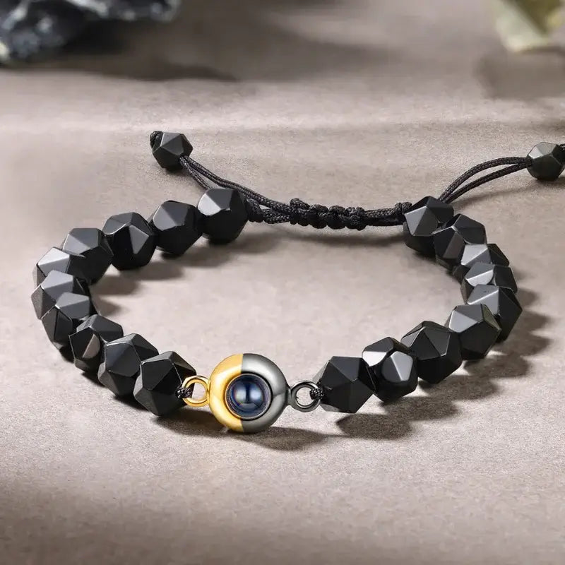 Obsidian Beaded Personalized Projection Photo Bracelet