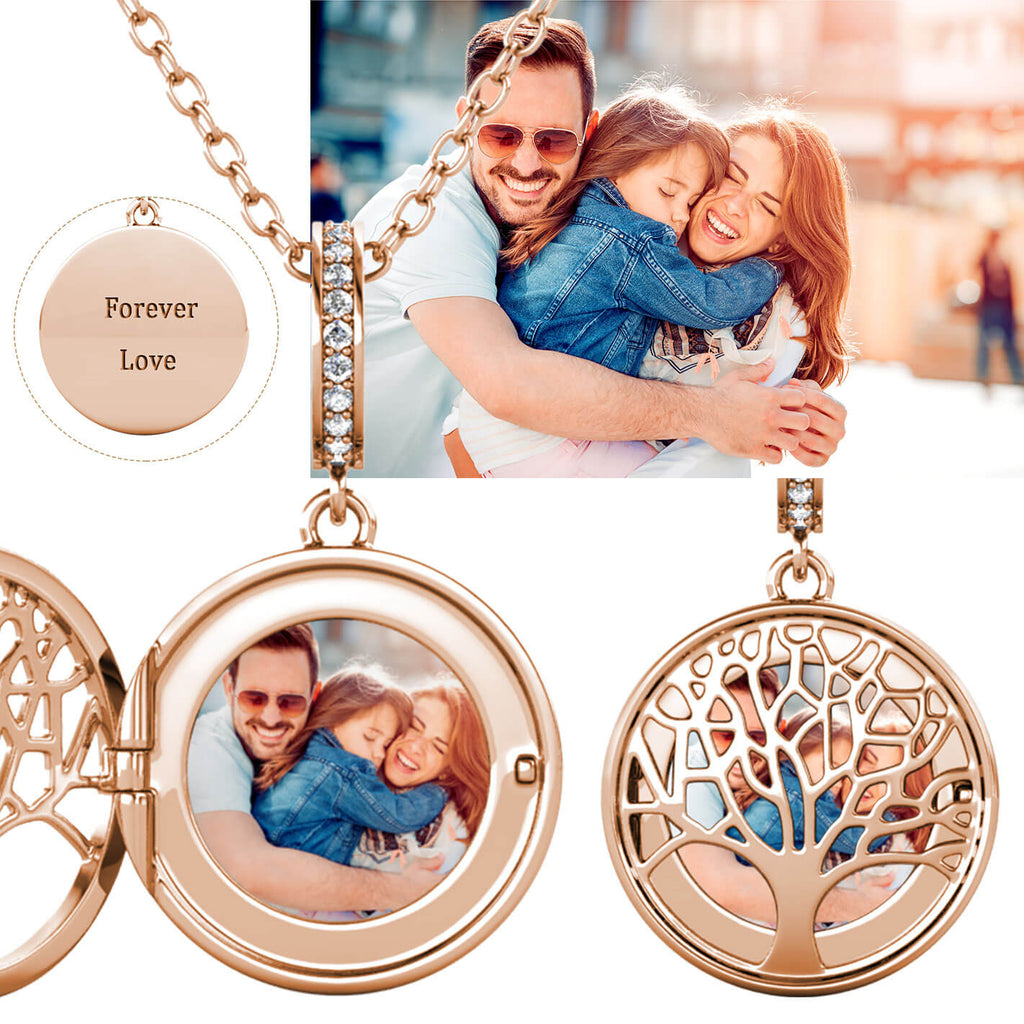 Personalised Family Tree Locket with Photo - Locket with Picture Inside - Rose Gold