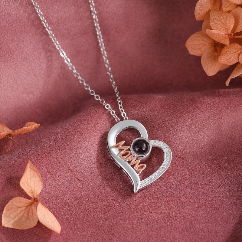 Necklace with Picture Inside, Mama Photo Projection Necklace, Heart-Shaped Mother's Necklace