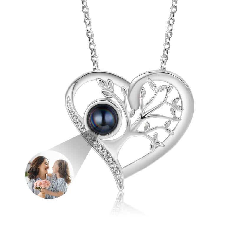 Heart Photo Projection Tree of Life Necklace with Picture Inside