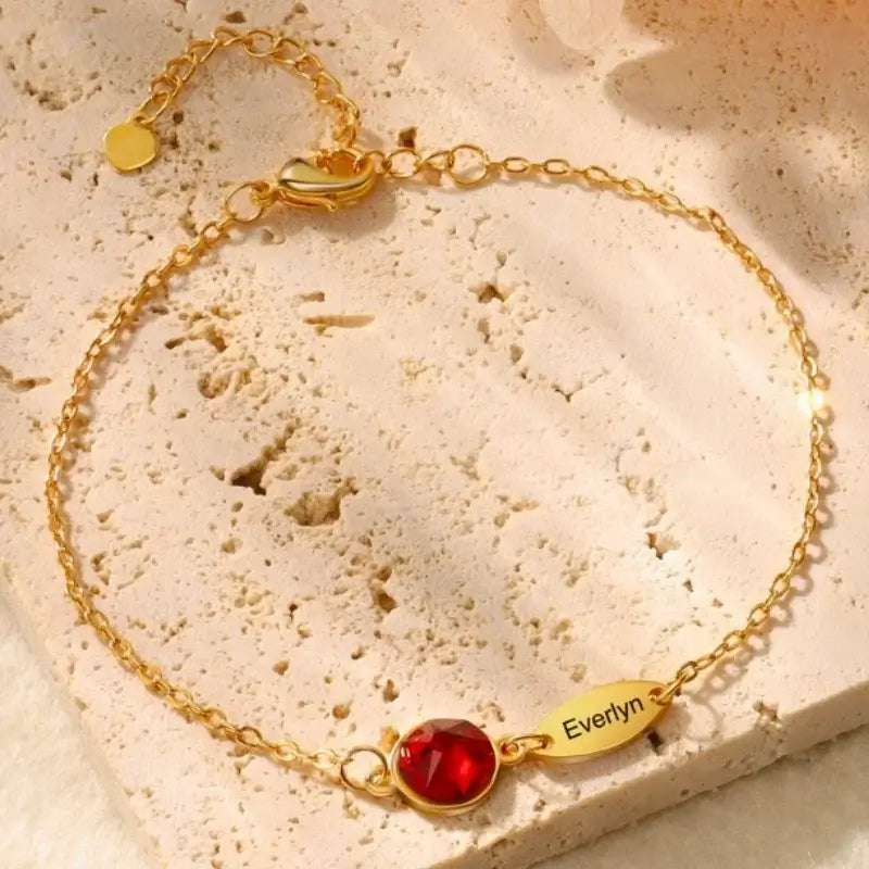 Personalized birthstone name bracelet in 925 sterling silver with up to 6 birthstones, a custom birthday gift