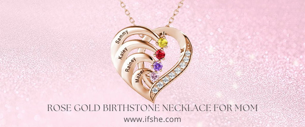 Rose Gold Birthstone Necklace for Mom