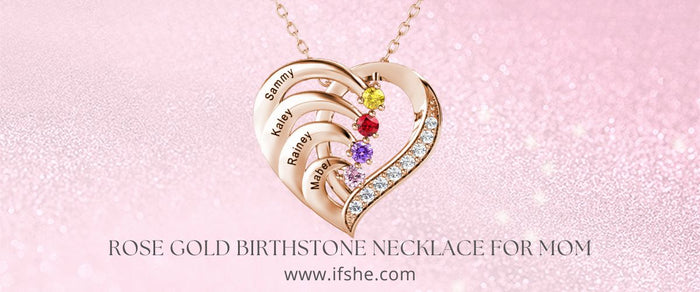 Rose Gold Birthstone Necklace for Mom