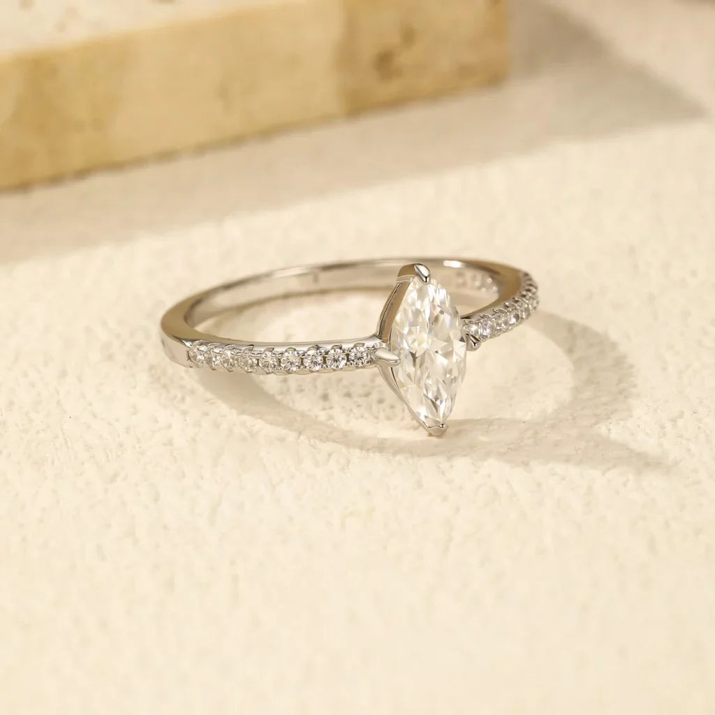 0.5Ct Marquise Cut Moissanite Wedding Ring 925 Sterling Silver - Lab Created Diamond Wedding Ring For Women