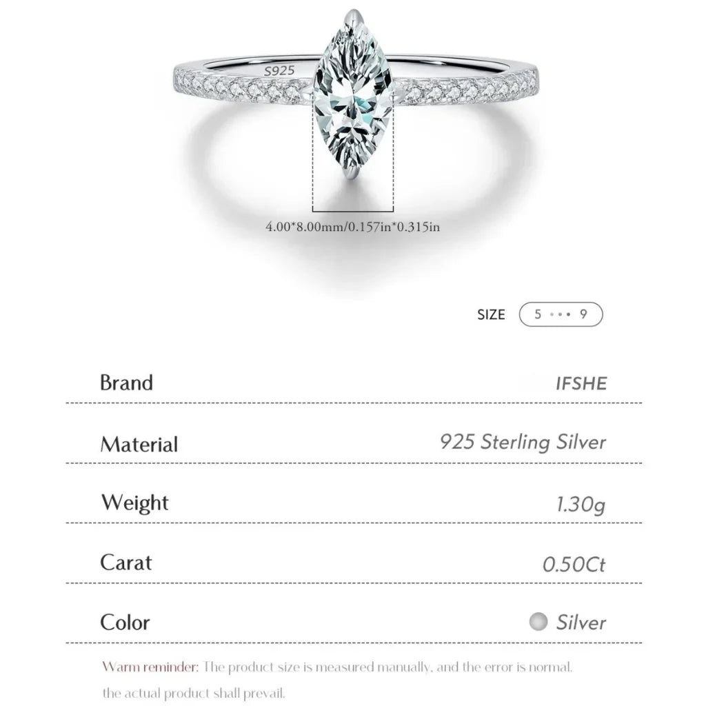 0.5Ct Marquise Cut Moissanite Wedding Ring 925 Sterling Silver - Lab Created Diamond Wedding Ring For Women
