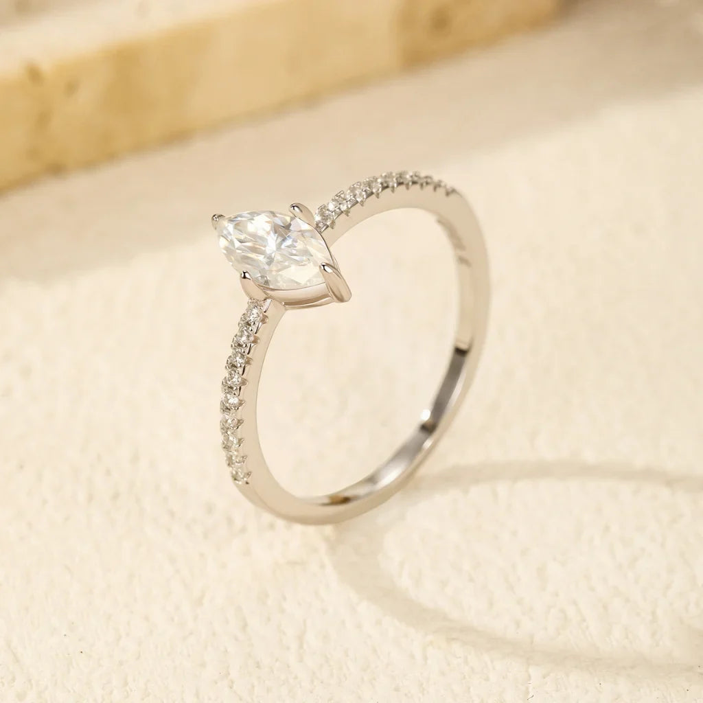 0.5Ct Marquise Cut Moissanite Wedding Ring 925 Sterling Silver - Lab Created Diamond Wedding Ring For Women
