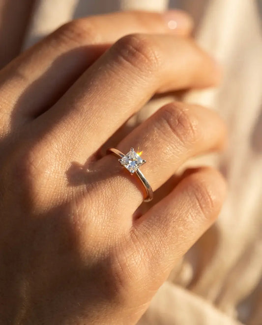 0.35ct Princess Cut Moissanite Ring - Dainty Solitaire Promise Ring in Silver - IfShe Jewelry