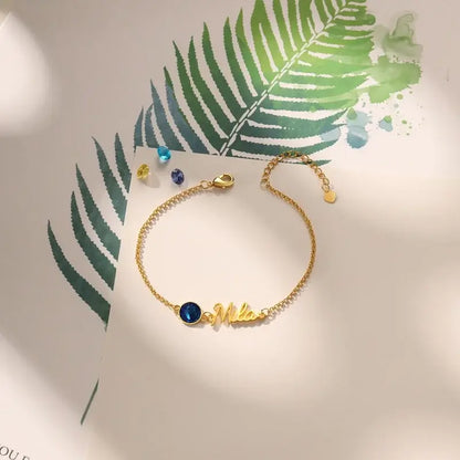 Personalized Name Bracelet with Birthstone