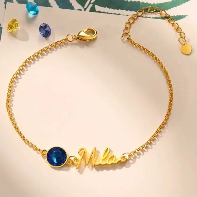 Personalized Name Bracelet with Birthstone – 1-5 Names Birthstone Bracelet – for Mom, Her – Mother's Day, Three Colors