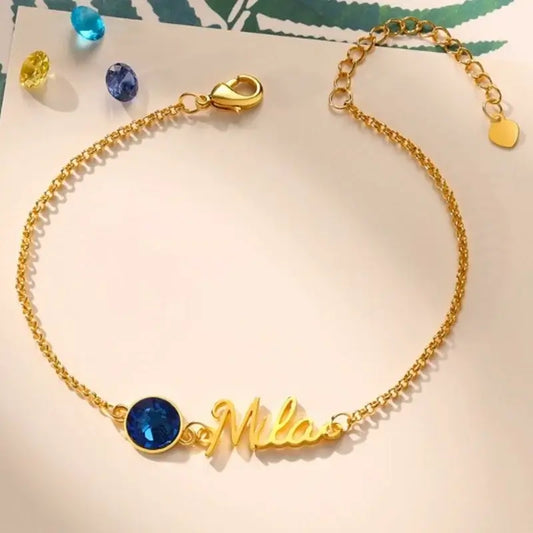 Personalized Name Bracelet with Birthstone – 1-5 Names Birthstone Bracelet – for Mom, Her – Mother's Day, Three Colors