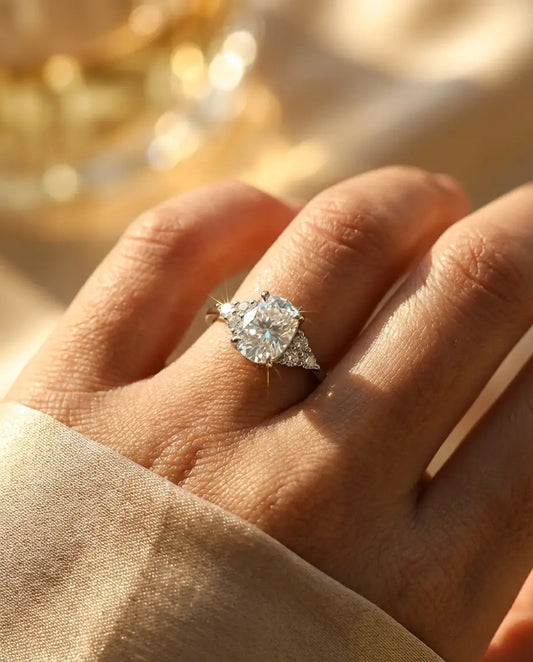 1ct Elongated Cushion Moissanite Engagement Ring - D Color VVS1 Silver Cluster Ring - IfShe Jewelry