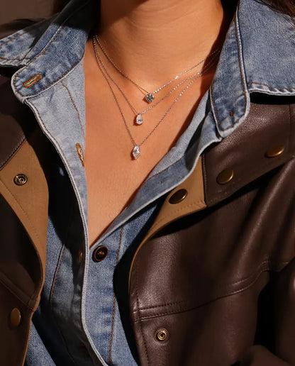 1 ct Marquise Moissanite Necklace in 925 Sterling Silver - worn on a model, wider view