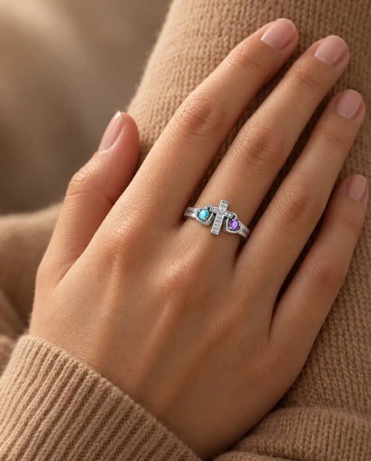 2 Birthstone Ring - worn on the hand