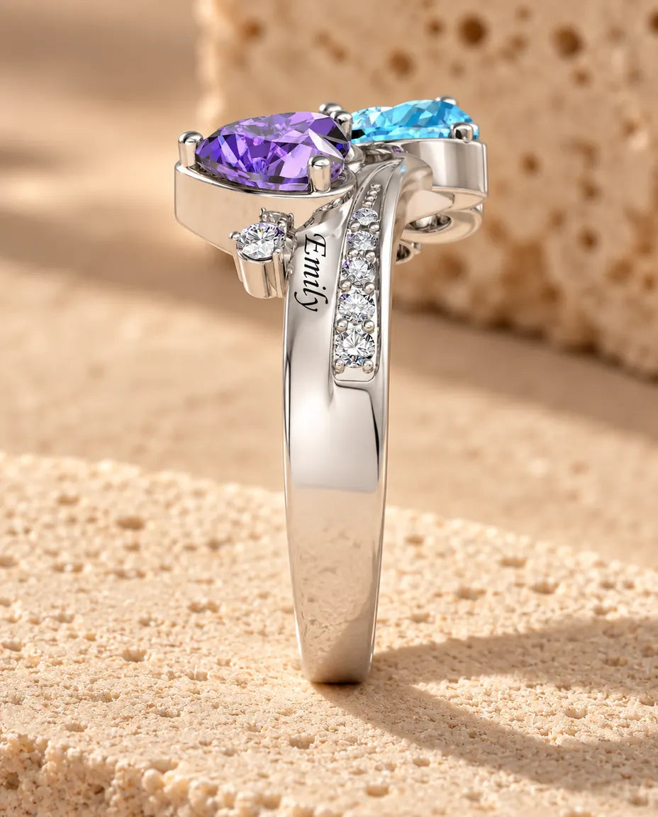 2 Birthstone Name Ring - side profile of the setting
