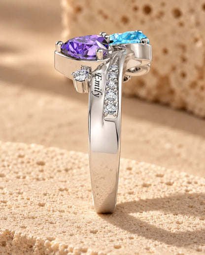 2 Birthstone Name Ring - side profile of the setting