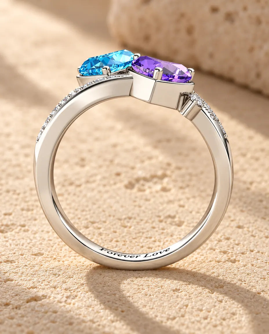 2 Birthstone Name Ring - inside engraving
