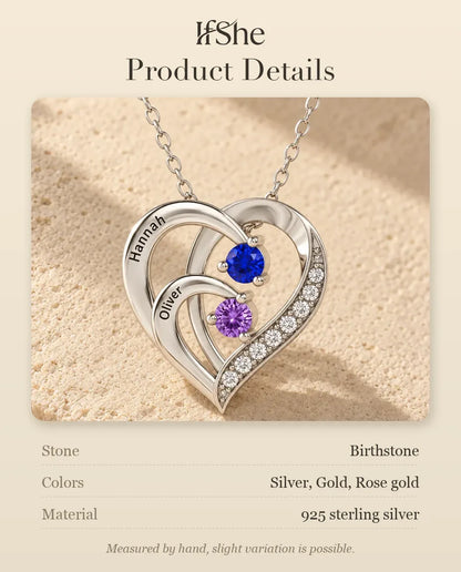 Personalized 2 Name Birthstone Necklace - size and material details