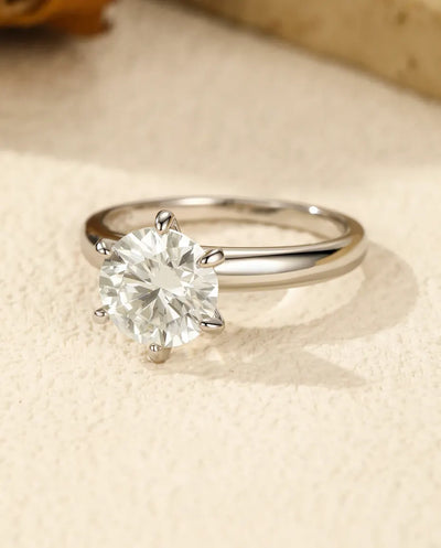 2 Ct Round Moissanite Engagement Ring – D Color VVS Solitaire with Crown Setting, 925 Sterling Silver Promise Ring