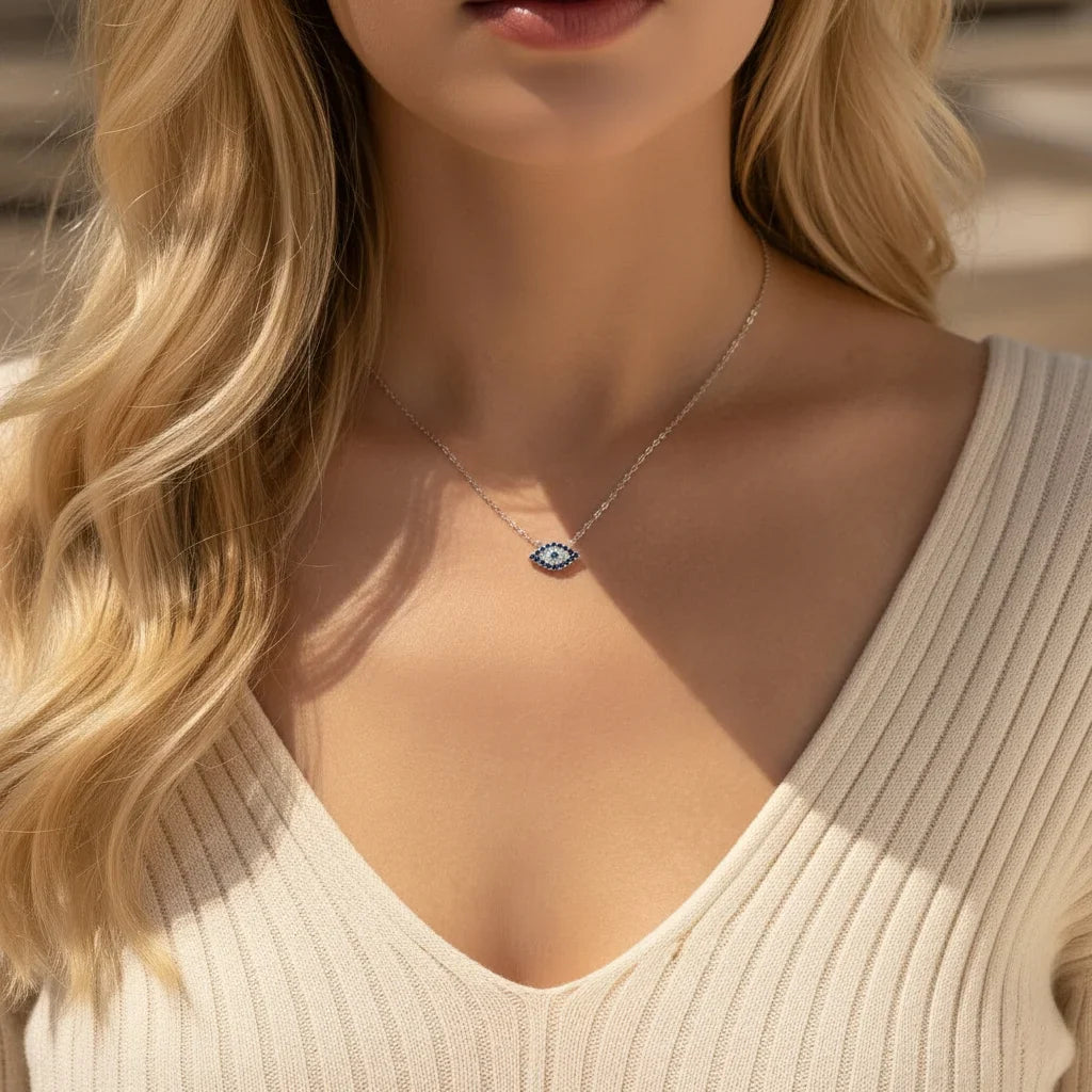 925 Sterling Silver Evil Eye Necklace for Women - Evil Eye Choker