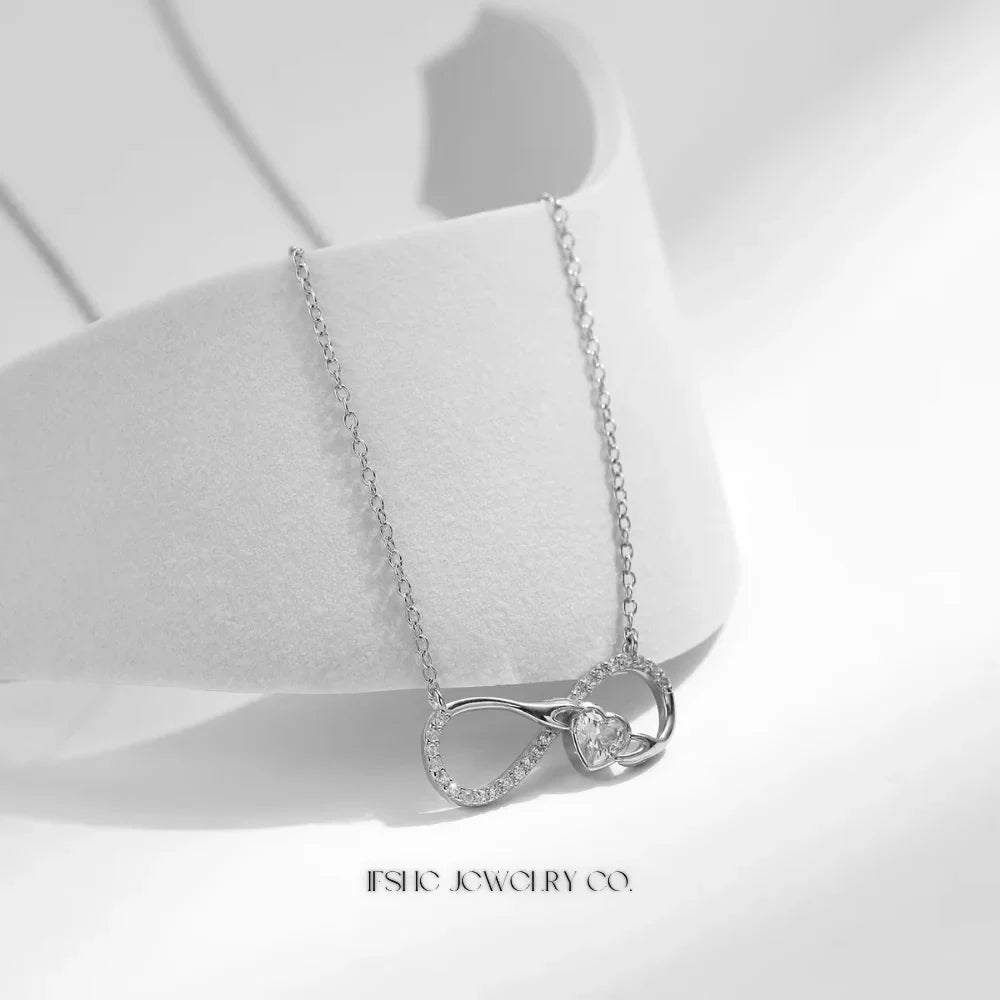 925 Sterling Silver Infinity Heart Necklace – Romantic Zircon Pendant for Women