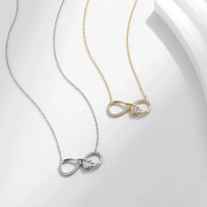 925 Sterling Silver Infinity Heart Necklace – Romantic Zircon Pendant for Women
