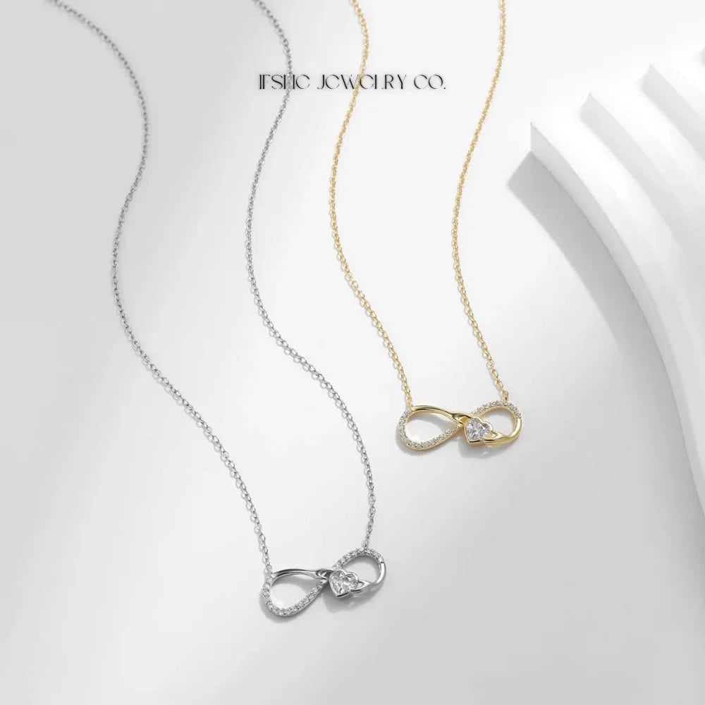 925 Sterling Silver Infinity Heart Necklace – Romantic Zircon Pendant for Women