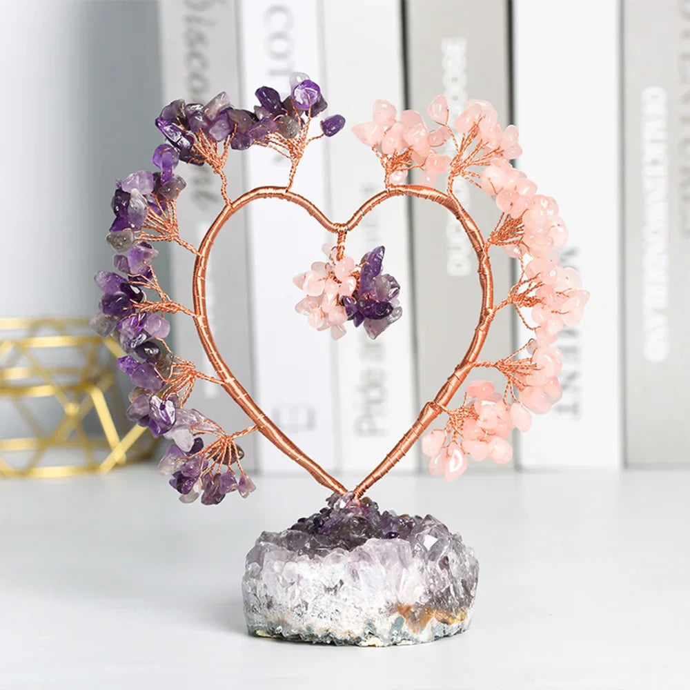 Amethyst & Rose Quartz Crystal Tree with Raw Amethyst Base